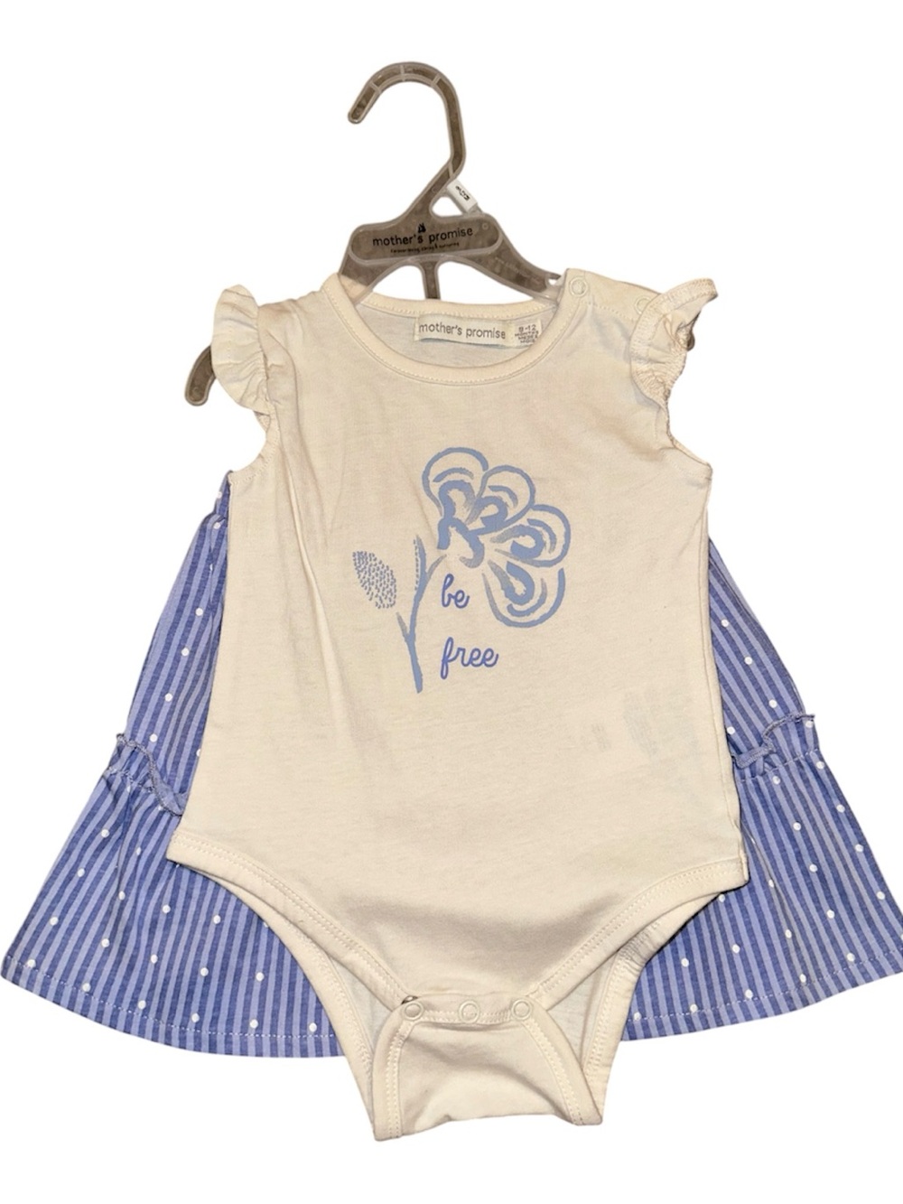 Cream & Blue 'Be Free' Baby Bodysuit Dress